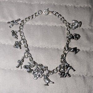 $2 with Bundle ~ Silver Tone Charm Bracelet Fairy Angel Fantasy Theme 5898